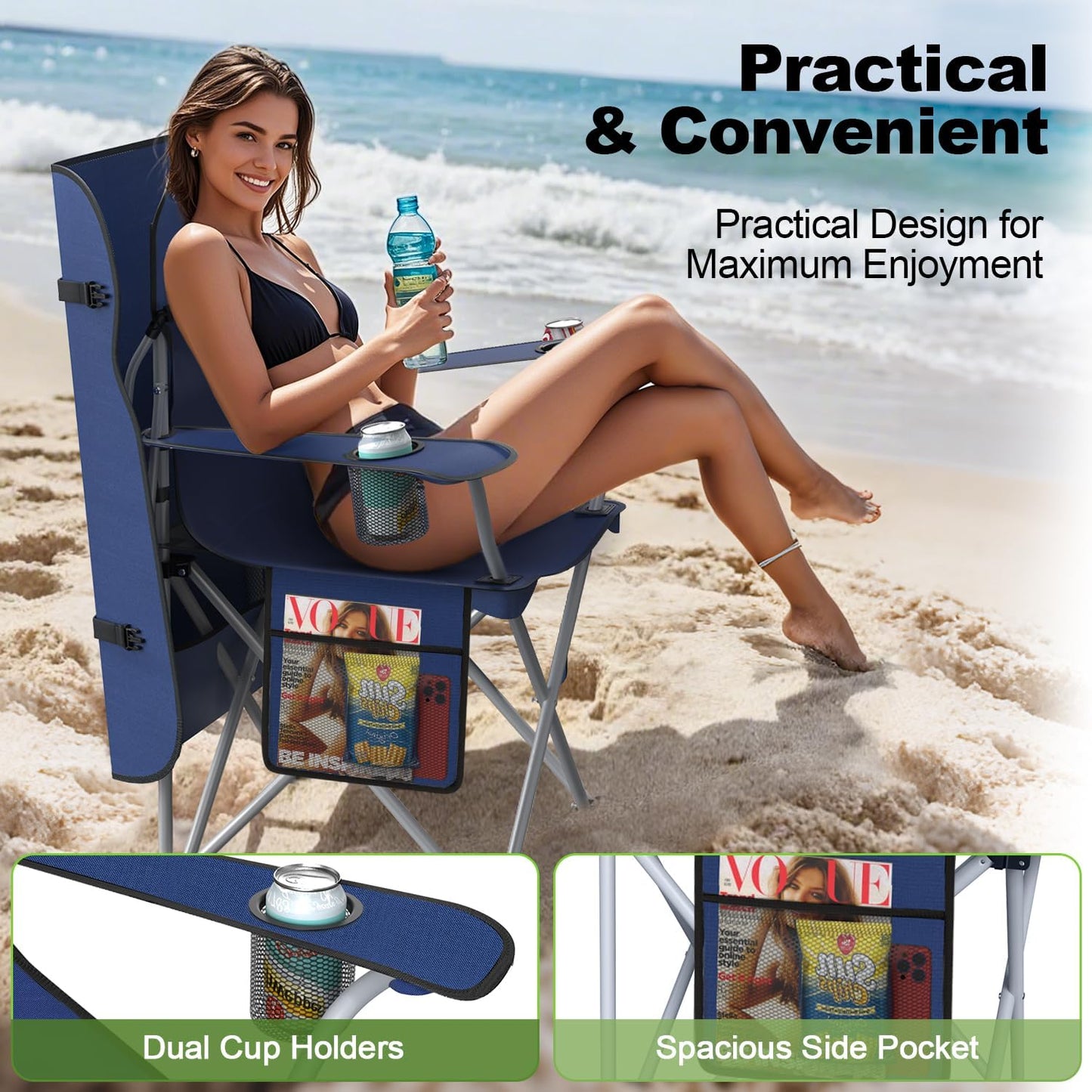 Portable Camping Chair with Canopy - Folding Chair with Canopy, Durable 600D Oxford Canopy Chair for Camping, Beach, Picnics, Fishing & Sports