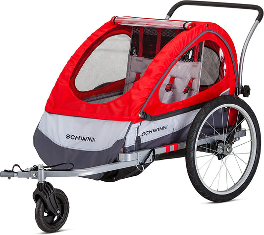 Trailblazer Kids Bike Trailer with Single or Double Seat, Universal Coupler, Folding Frame, Quick-Release Wheels, 2-in-1 Canopy