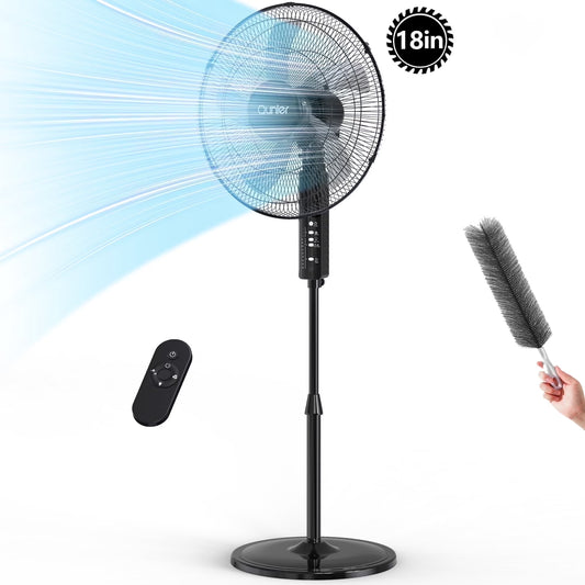 18" Oscillating Pedestal Fan with Remote and Timer, Adjustable High-Velocity Quiet Electric Standing up Fan for Home and Bedroom, Black