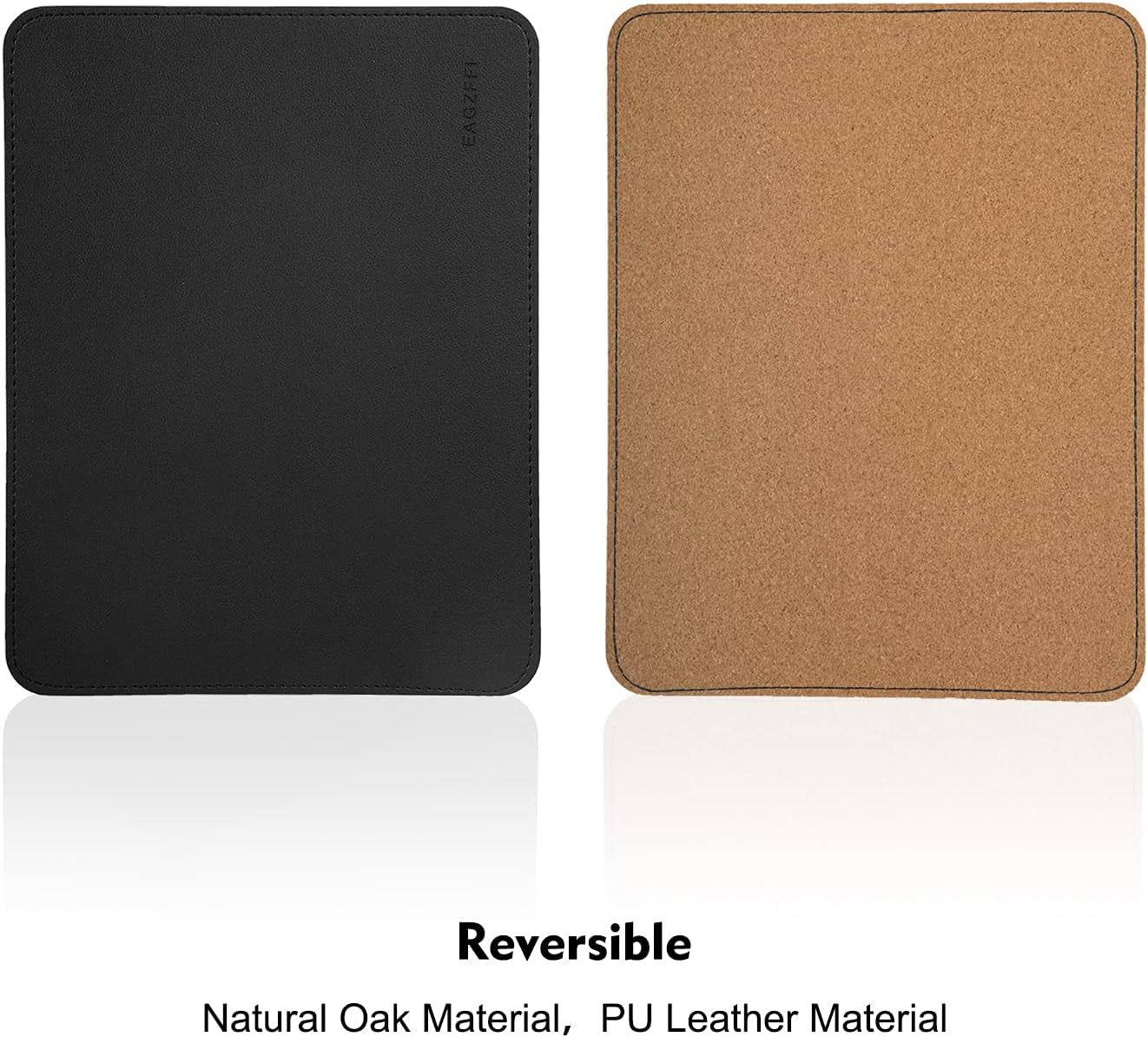 Double-Sided PU Leather & Cork Mouse Pad with Coaster – Reversible, Non-Slip, Stitched Edges for Office & Home, 8X11 Inches,(Black)