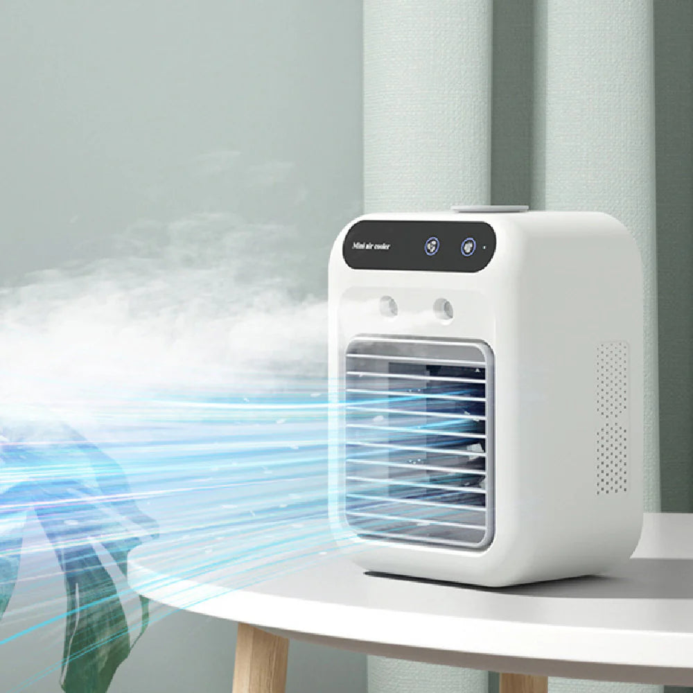 Portable 3-in-1 Air Cooler Fan USB Mini Evaporative Cooler with Humidifier Ice Water Function for Room Office Car Ivory White 25W