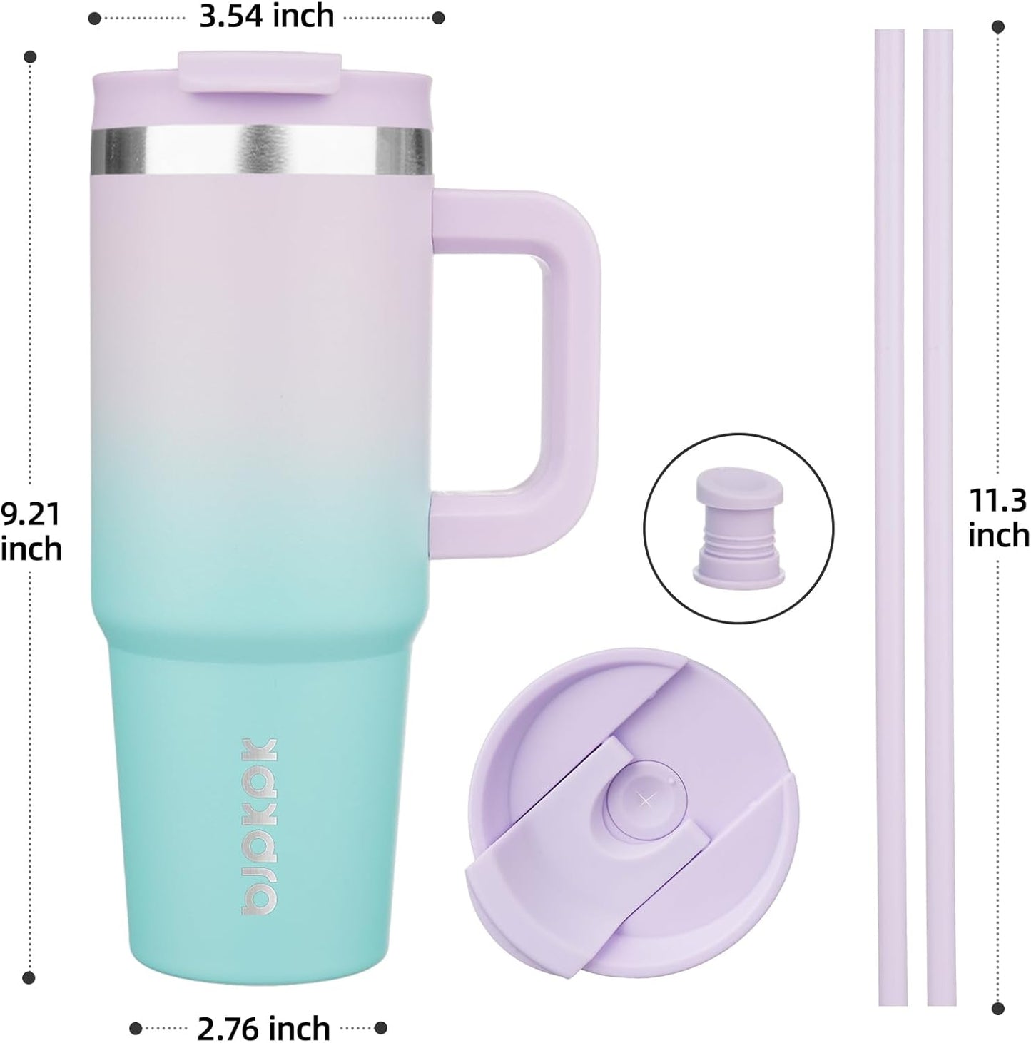 Tumbler with Handle 30 Oz Stainless Steel Insulated Tumbler with Lid and Straw for Water or Ice Coffee,Lavender Green
