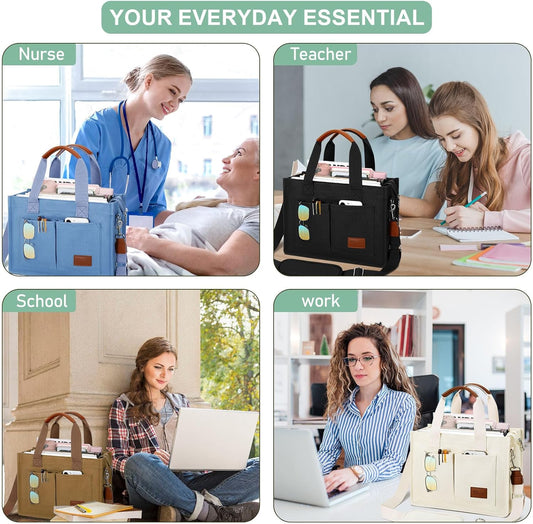KKXIU Large Canvas Tote Bag for Women with Zipper and Compartments Crossbody Work Bible Messenger Purse Bag with Pockets