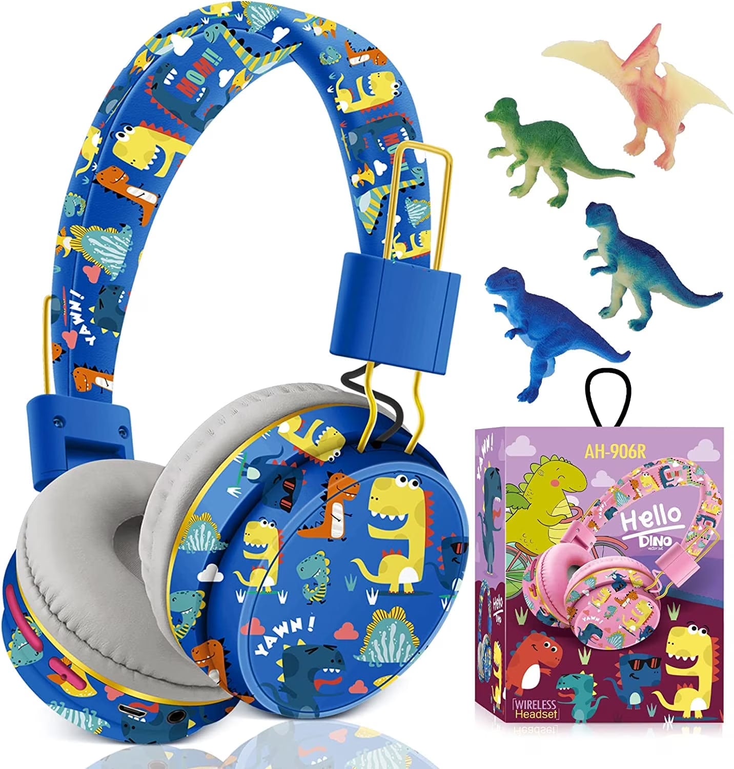 Qearfun Dinosaur Headphones for Boys Kids for School, Kids Bluetooth Headphones with Microphone & 3.5Mm Jack, Teens Toddlers Wireless Headphones with Adjustable Headband for Tablet/Pc
