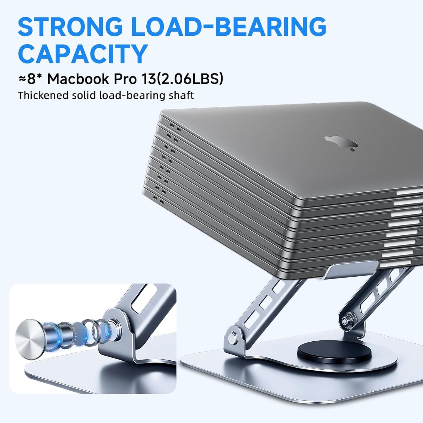 Ergonomic Laptop Stand for Desk, 360° Rotating Aluminum Laptop Riser, Adjustable Notebook Holder for Macbook Air/Pro, Dell, HP, Lenovo (10–15.6", Silver) – Not for Gaming Laptops