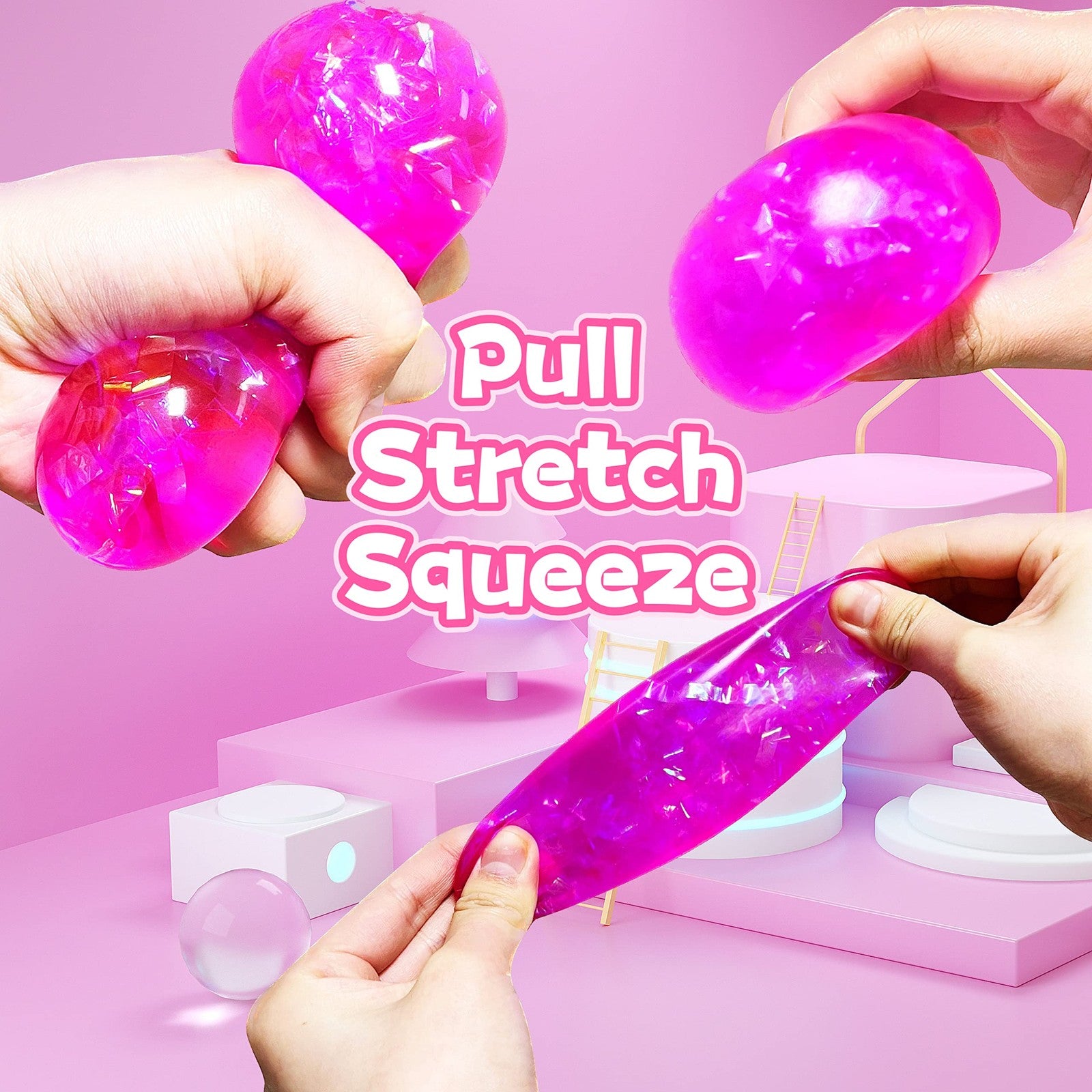 Pink Squishy Glitter Stress Balls Squeeze Fidget Toys for Kids Small,