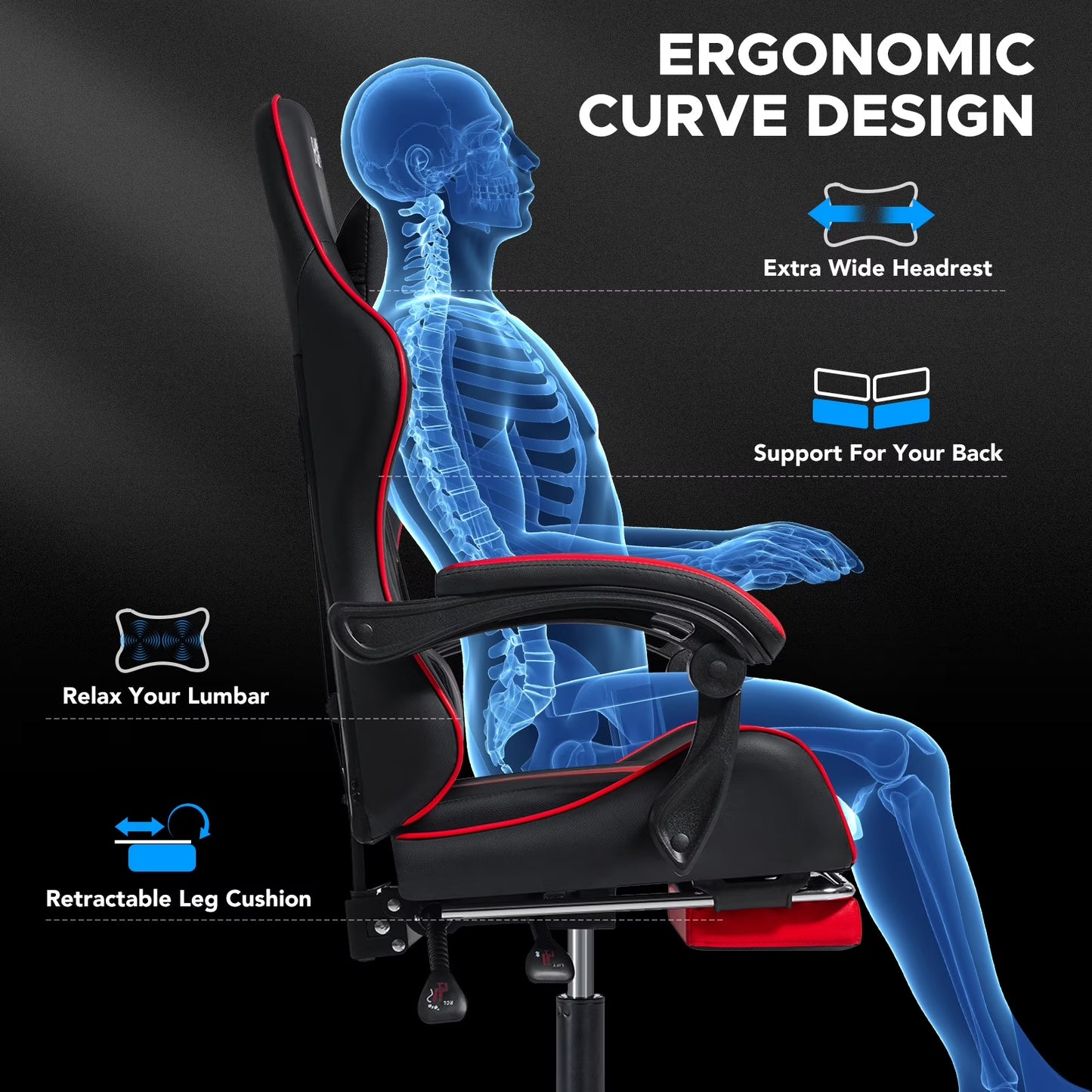 Gaming Chair Massage Game Chair with Footrest and Massage Lumbar Support Ergonomic Computer Chair Height Adjustable with Swivel Seat and Headrest
