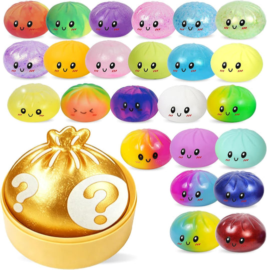 Dumplings Squishys Mystery Box, Random 1 of 24 Colors,Slow Rising Squeeze Toy, Sensory Fidget Toys for Anxiety Relief,Collectible Holiday & Birthday Gift for Kids & Adults (Color Blind Box)