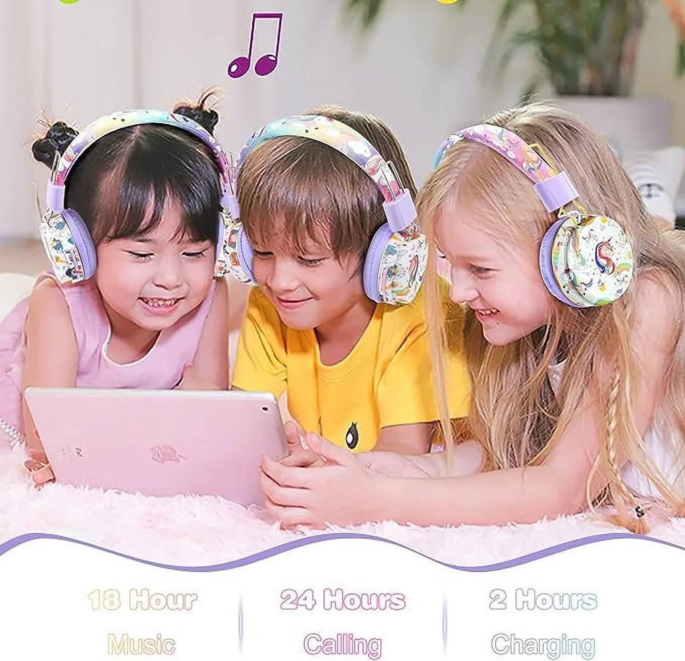 Qearfun Unicorn Headphones for Girls Kids for School, Kids Bluetooth Headphones with Microphone & 3.5Mm Jack, Teens Toddlers Wireless Headphones with Adjustable Headband for Tablet/Pc (Purple)