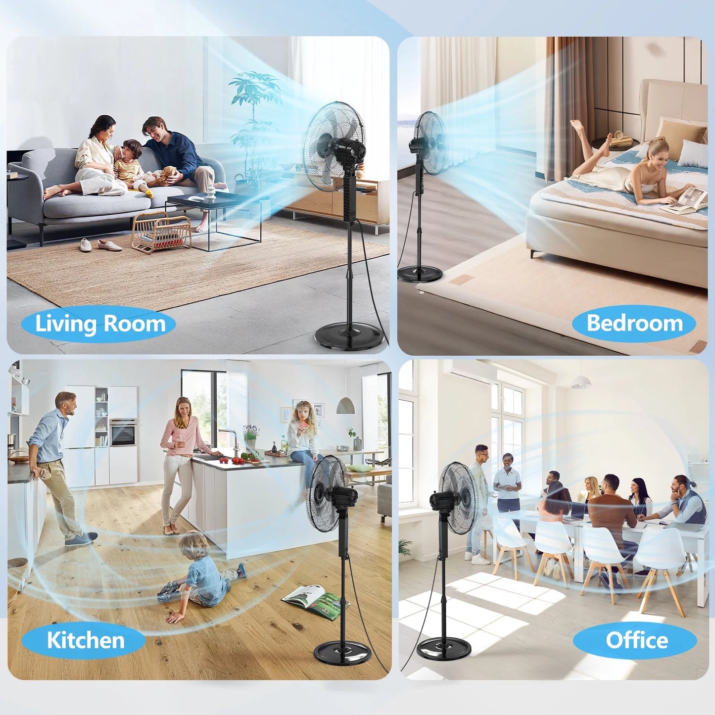 18" Oscillating Pedestal Fan with Remote and Timer, Adjustable High-Velocity Quiet Electric Standing up Fan for Home and Bedroom, Black