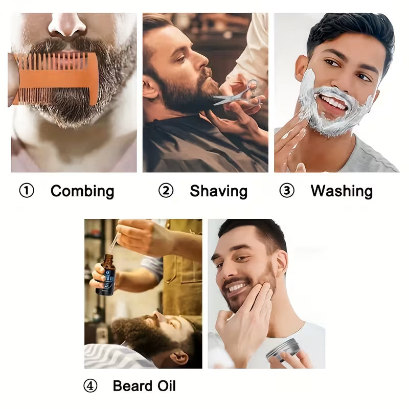 Beard Grooming Kit with Oil, Conditioner, Brush, Comb and Scissors