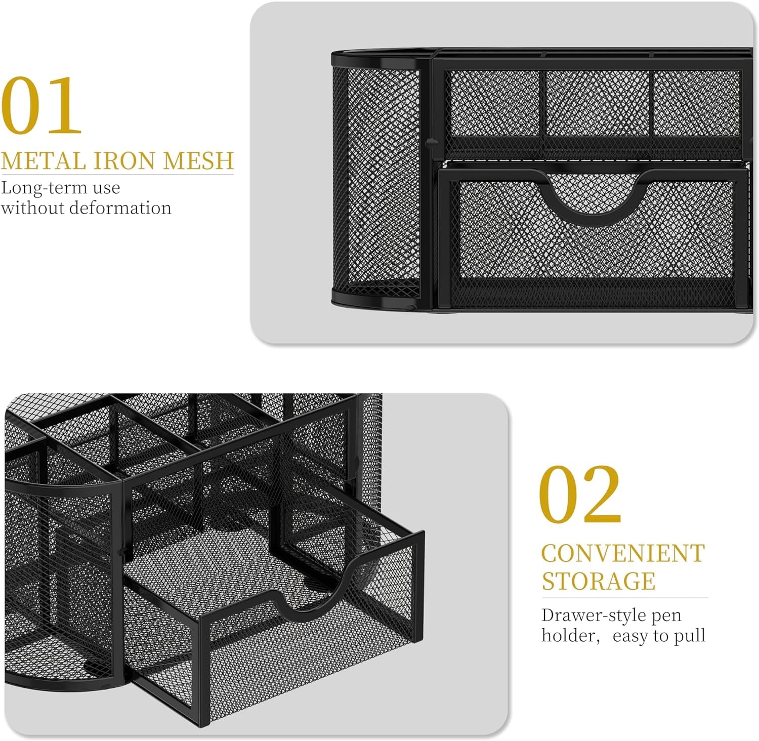 Small Mesh Desk Organizer with Drawers, Desk Accessories with 9 Compartments, Makeup Organizer, Black