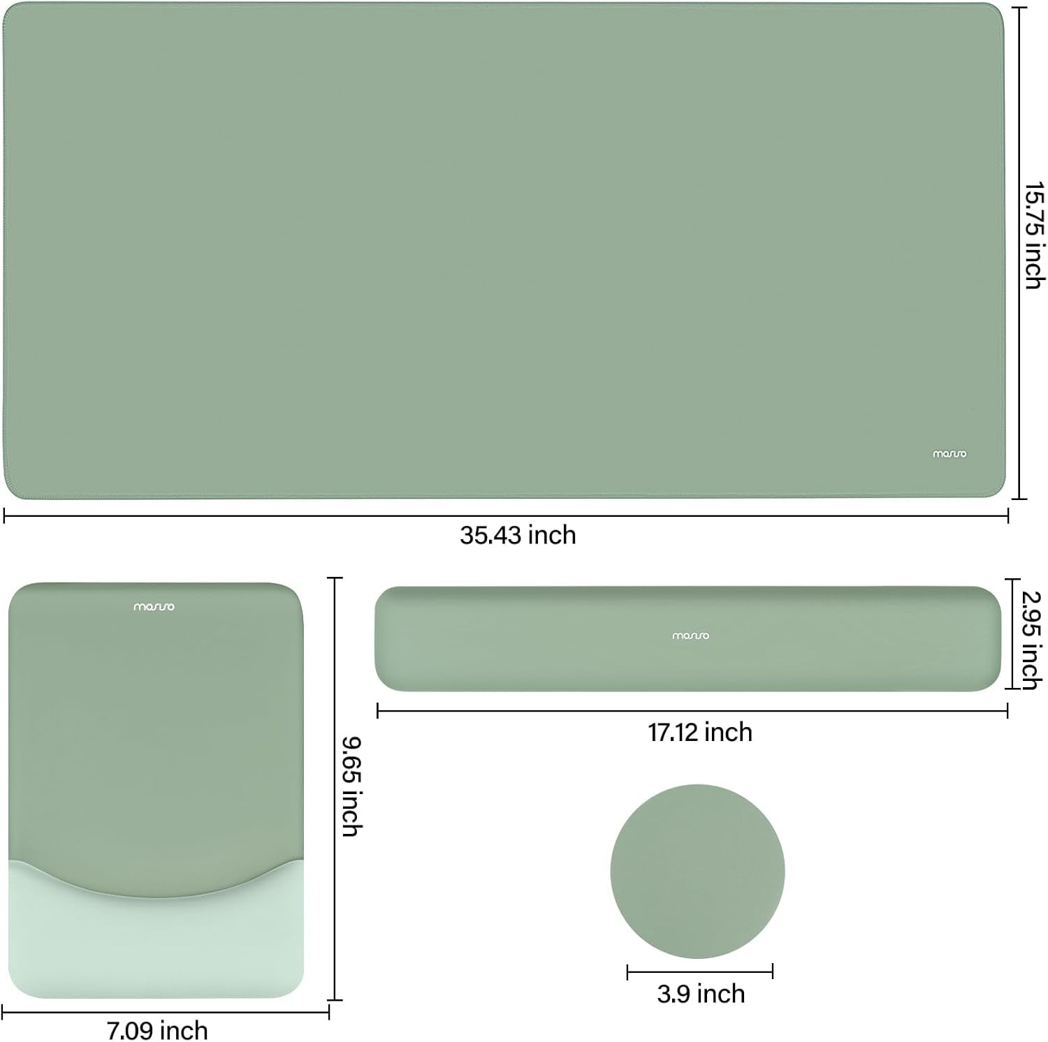 Keyboard Mouse Pad Set, Large Gaming Mouse Pad&Rectangular Keyboard Wrist Rest&Mousepad with Wrist Rest&Coaster, Ergonomic Non-Slip&Easy Typing Pad with Curved Silicone Lining, Antique Green