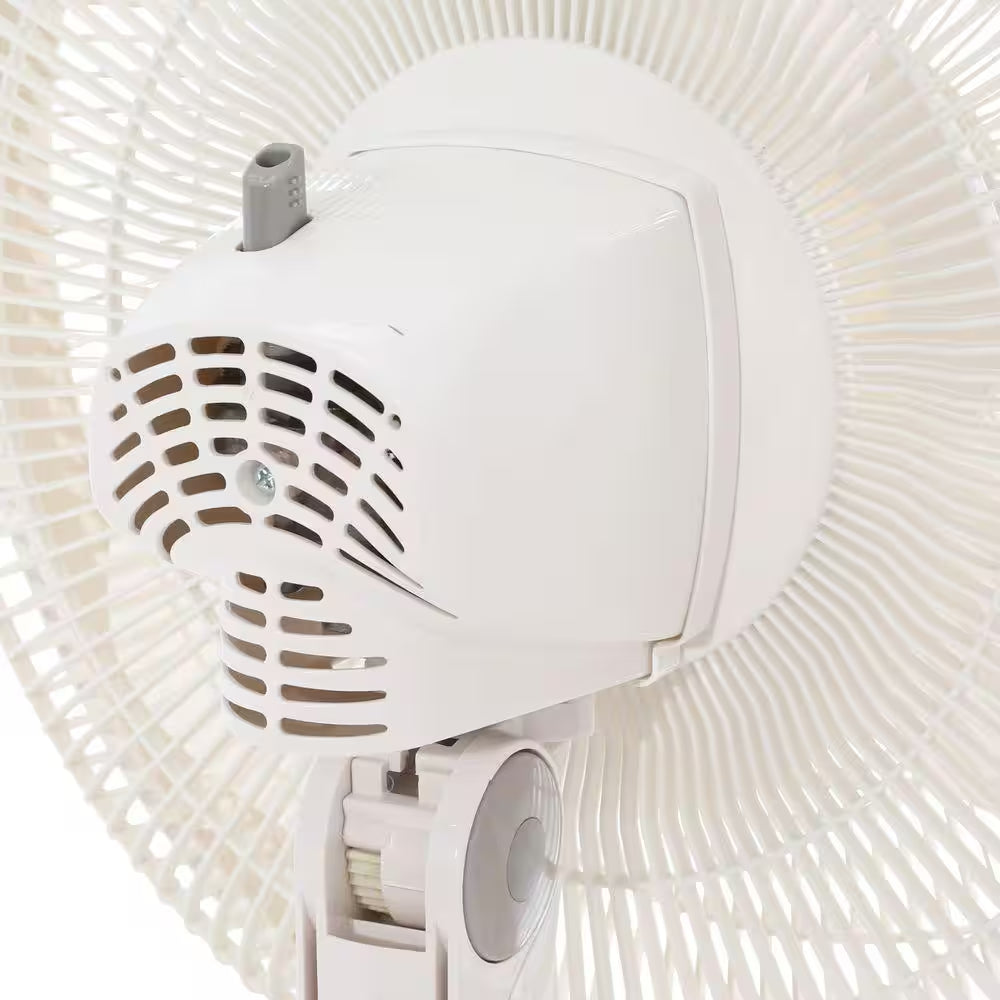 16 In. 3 Speed Oscillating Pedestal Fan with Adjustable Height, Remote Control, and Auto off Timer in White