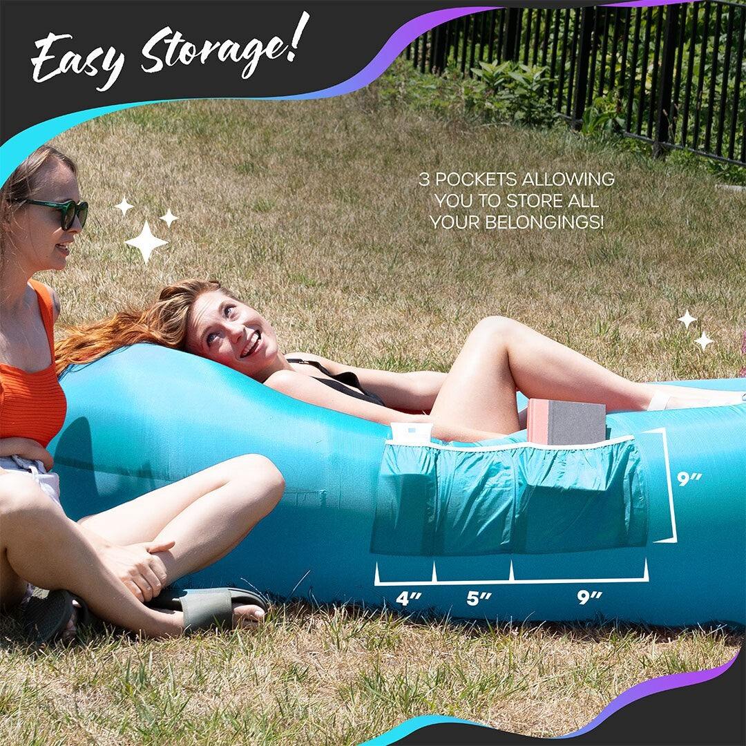 Nevlers Inflatable Air Lounger Sofa Chair Bed with Carry Bag and Pockets Waterproof 210T Polyester Outdoor Travel Use