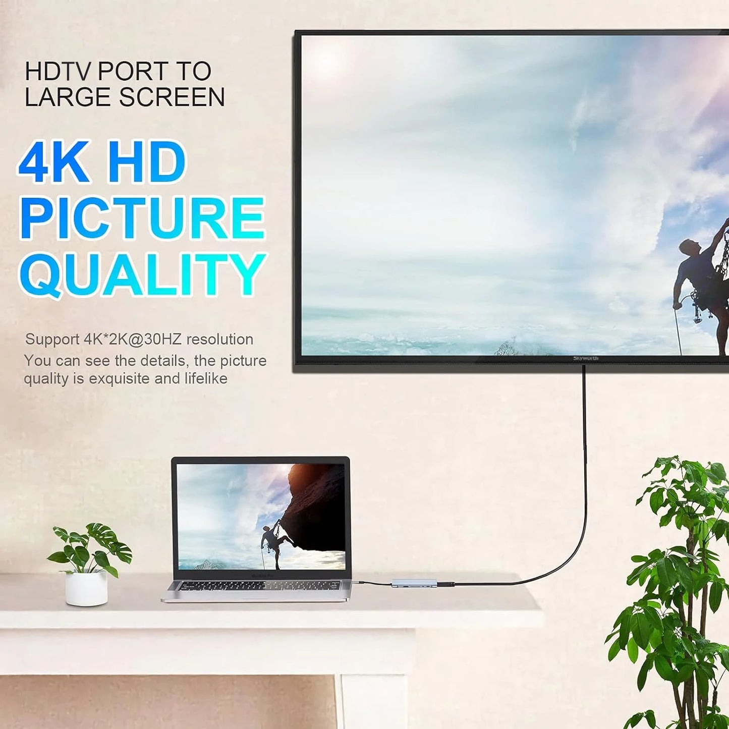 11-In-1 USB-C Hub Adapter with 4K HDTV, VGA, Type C PD, USB 3.0, RJ45 Ethernet, SD/TF Card Reader, 3.5Mm Aux - Docking Station for Macbook Pro/Air