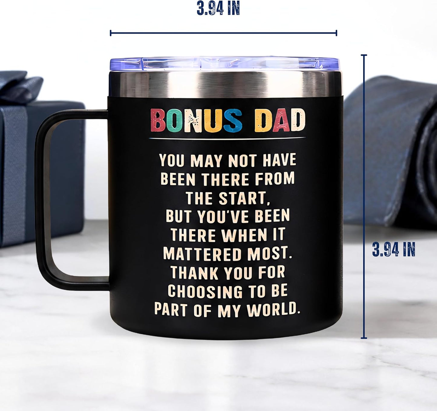 Bonus Dad Fathers Day Gift, Bonus Dad Gifts, Fathers Day Gift for Stepdad from Daughter, Son, Wife, 14 Oz Stainless Steel Mug, Best Step Dads Giftss, Stepped up Dads Gifts for Father'S Day, Birthday