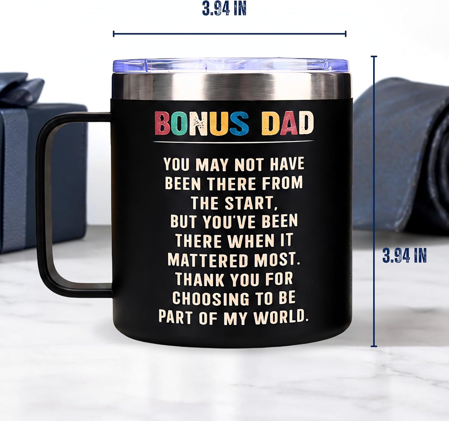 Bonus Dad Fathers Day Gift, Bonus Dad Gifts, Fathers Day Gift for Stepdad from Daughter, Son, Wife, 14 Oz Stainless Steel Mug, Best Step Dads Giftss, Stepped up Dads Gifts for Father'S Day, Birthday