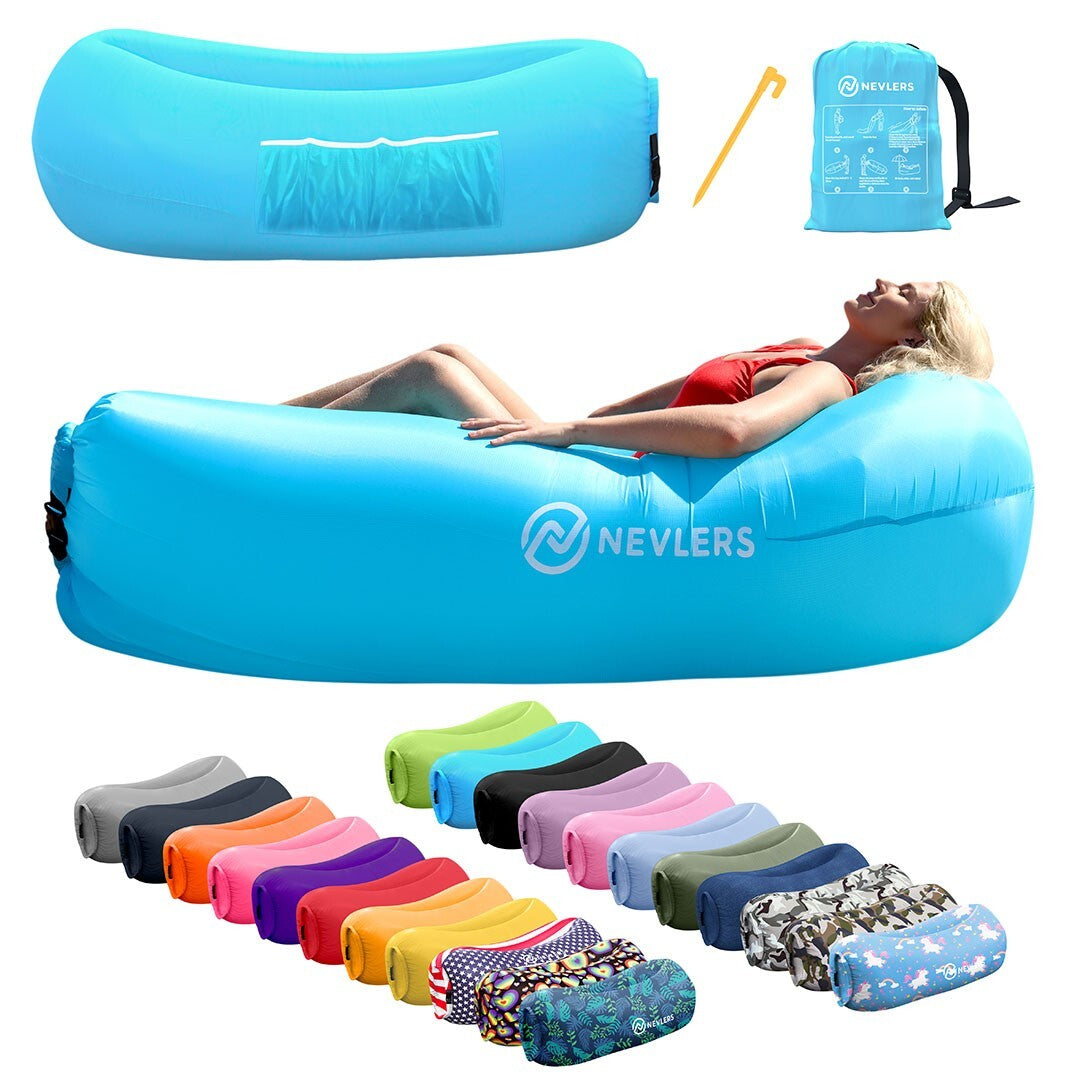 Nevlers Inflatable Air Lounger Sofa Chair Bed with Carry Bag and Pockets Waterproof 210T Polyester Outdoor Travel Use