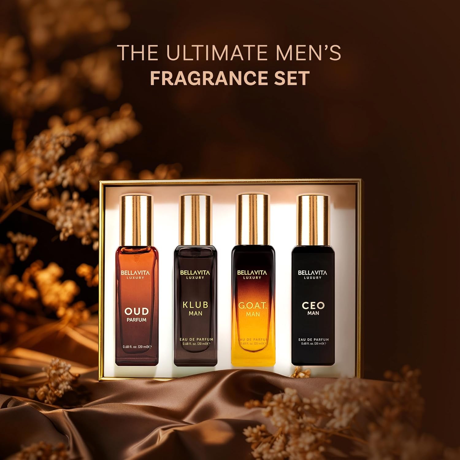 Bellavita Luxury Men'S Perfume Gift Set with CEO Man, G.O.A.T., Klub, and Oud | 80Ml | Perfume for Men | Lavender, Patchouli, Lemon, and Caramel Notes | Long Lasting Men'S Fragrance