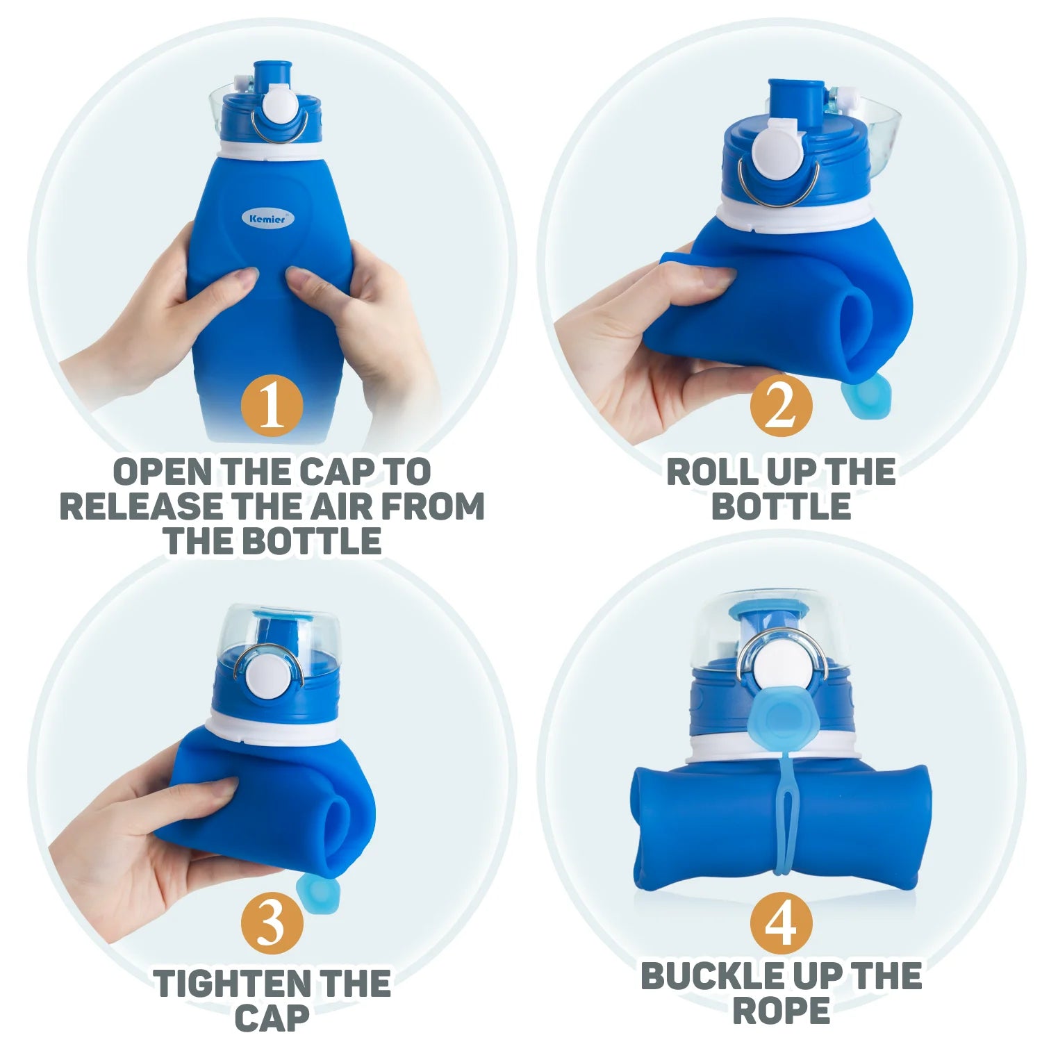 Collapsible Silicone Water Bottle 750ml 26oz Medical Grade BPA Free Leak Proof Foldable Travel Sports Outdoor Water Bottle with Carabiner