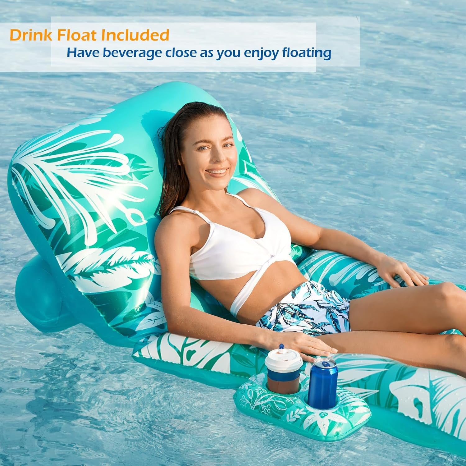 Inflatable Pool Float Adult - Pool Floaties Lounger Floats Floating Chair Raft with Adjustable Backrest Cup Holders Water Floaty Lake Lounge Tanning Floats Beach Party Toys for Adults
