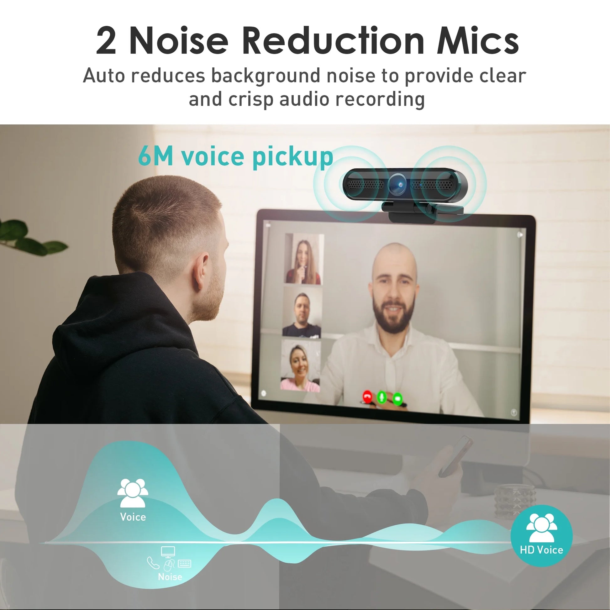 2K/1080P Webcam with 2 Microphones for PC Laptop Conference Streaming Gaming Autofocus USB Web Cam