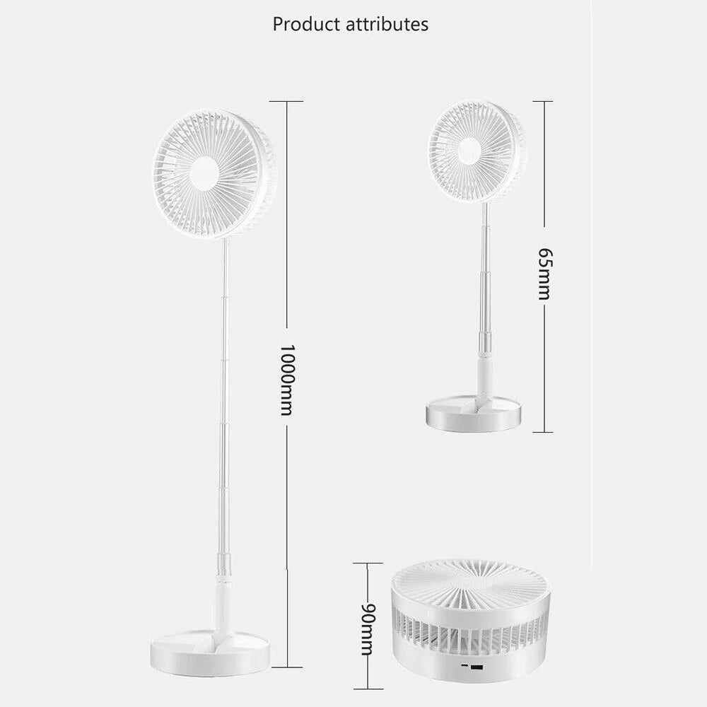 2-in-1 Cordless Foldable Stand Fan Portable Desk Fan 7200mAh Rechargeable 4 Speeds Adjustable Height 14.2-39 in with Power Bank Function