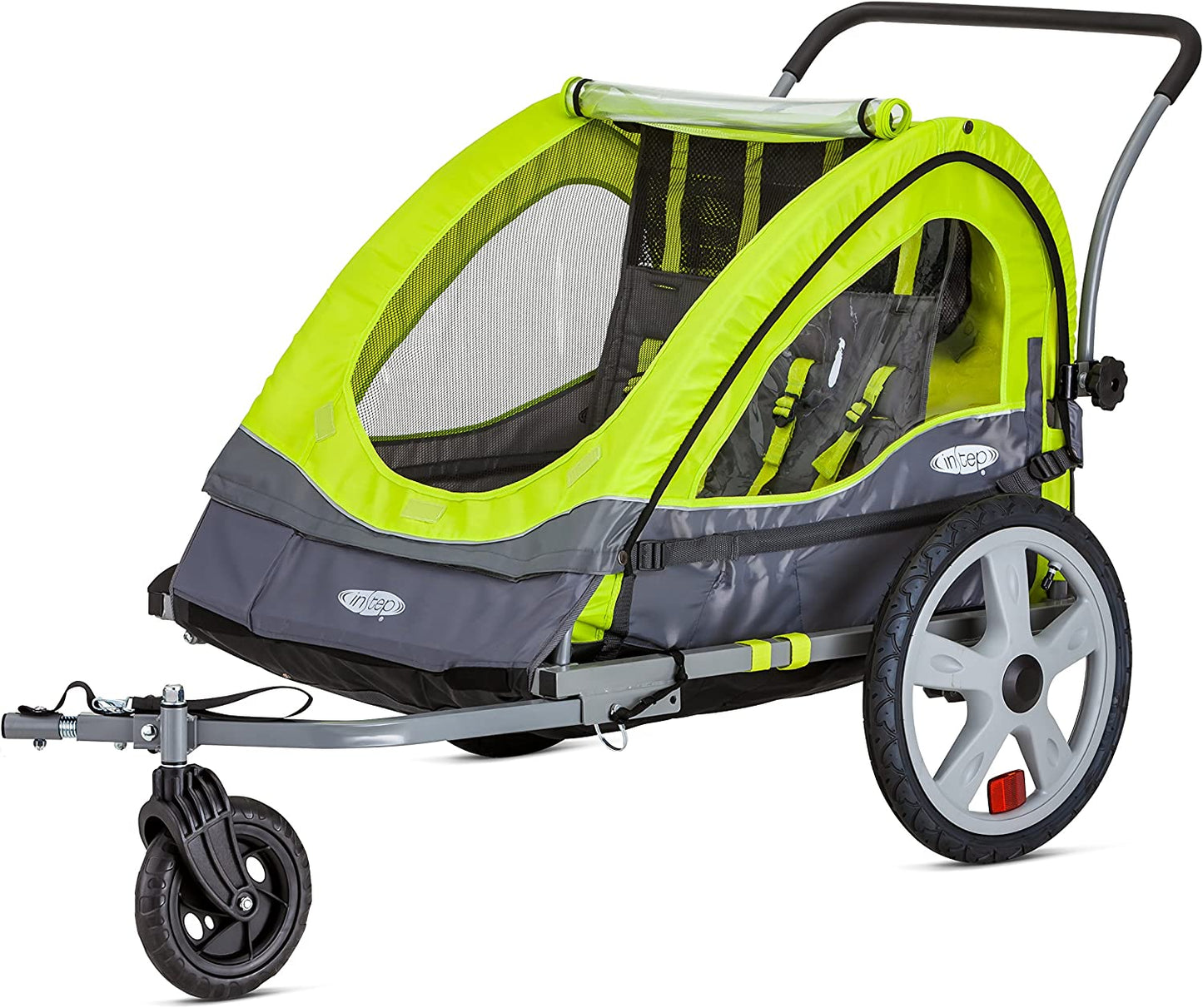 Quick-N-EZ Double Bike Trailer for Toddlers and Kids with Stroller Conversion, Jogger Mode, 2-in-1 Canopy, Folding Frame, Multiple Colors
