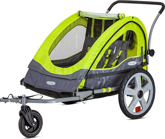 Quick-N-EZ Double Bike Trailer for Toddlers and Kids with Stroller Conversion, Jogger Mode, 2-in-1 Canopy, Folding Frame, Multiple Colors