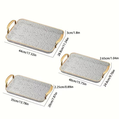 3-Piece Clear Serving Tray Set with Gold Rims, Large to Small