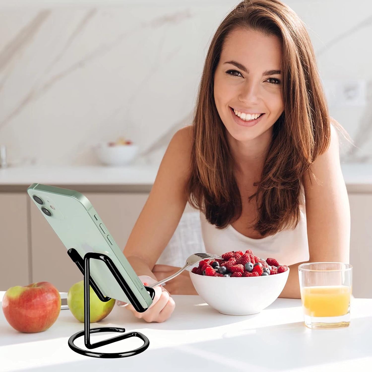 Cell Phone Stand for Desk, Cute Metal Black Cell Phone Stand Holder Desk Accessories, Compatible with All Mobile Phones, Iphone, Ipad