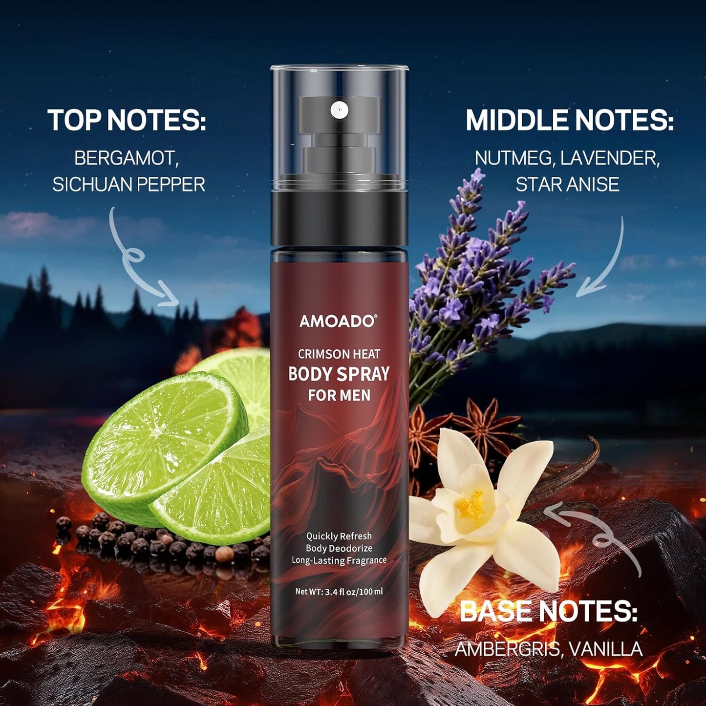 Men’S Body Spray Set – Body Spray for Men,Deodorizing Body Mist Refreshing Spray, Aluminum-Free Cologne for Him, Oriental & Woody Scents,Each 3.4 Fl Oz