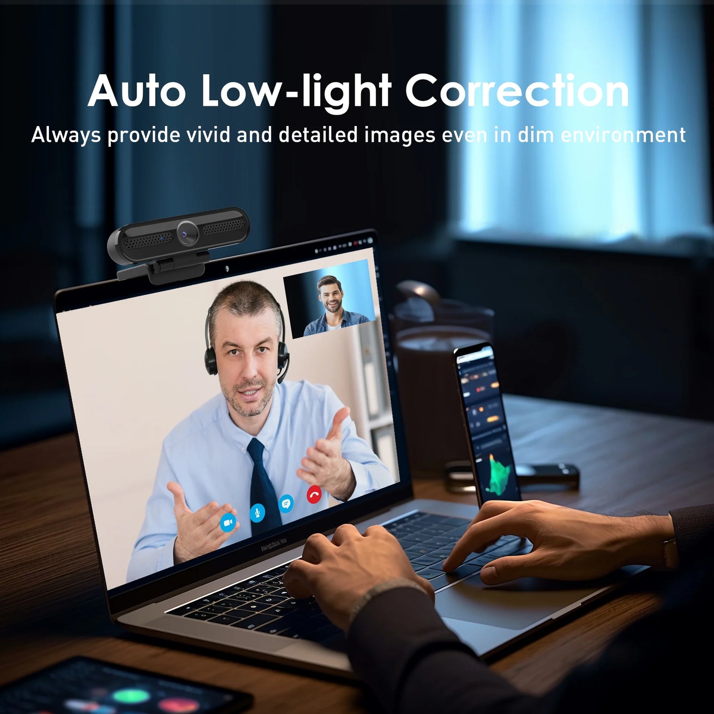 2K/1080P Webcam with 2 Microphones for PC Laptop Conference Streaming Gaming Autofocus USB Web Cam
