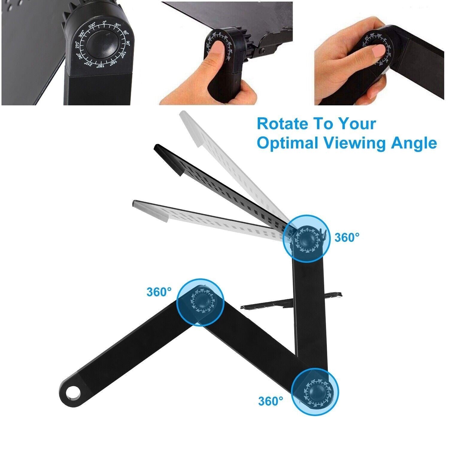360° Adjustable Folding Laptop Notebook Desk + Cooling Fan Table Stand Bed Tray