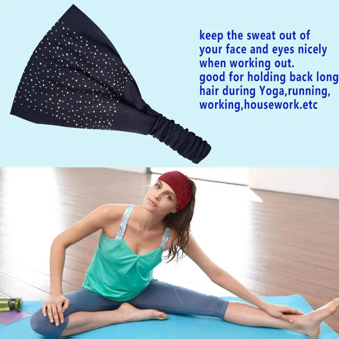 4 Pack Womens Yoga Headbands Bandana, Turban Head Wraps Hair Bands for Women Teens, Elastic Wide Solid Head Bands Hair Wraps with Rhinestone, Workout Trendy Hair Accessories (2020 Diamond Design)