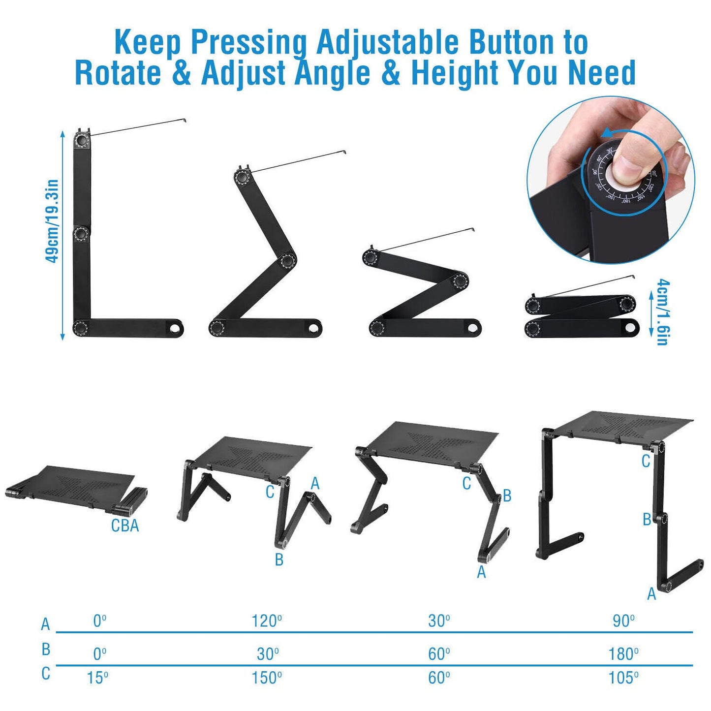 360° Adjustable Folding Laptop Notebook Desk + Cooling Fan Table Stand Bed Tray