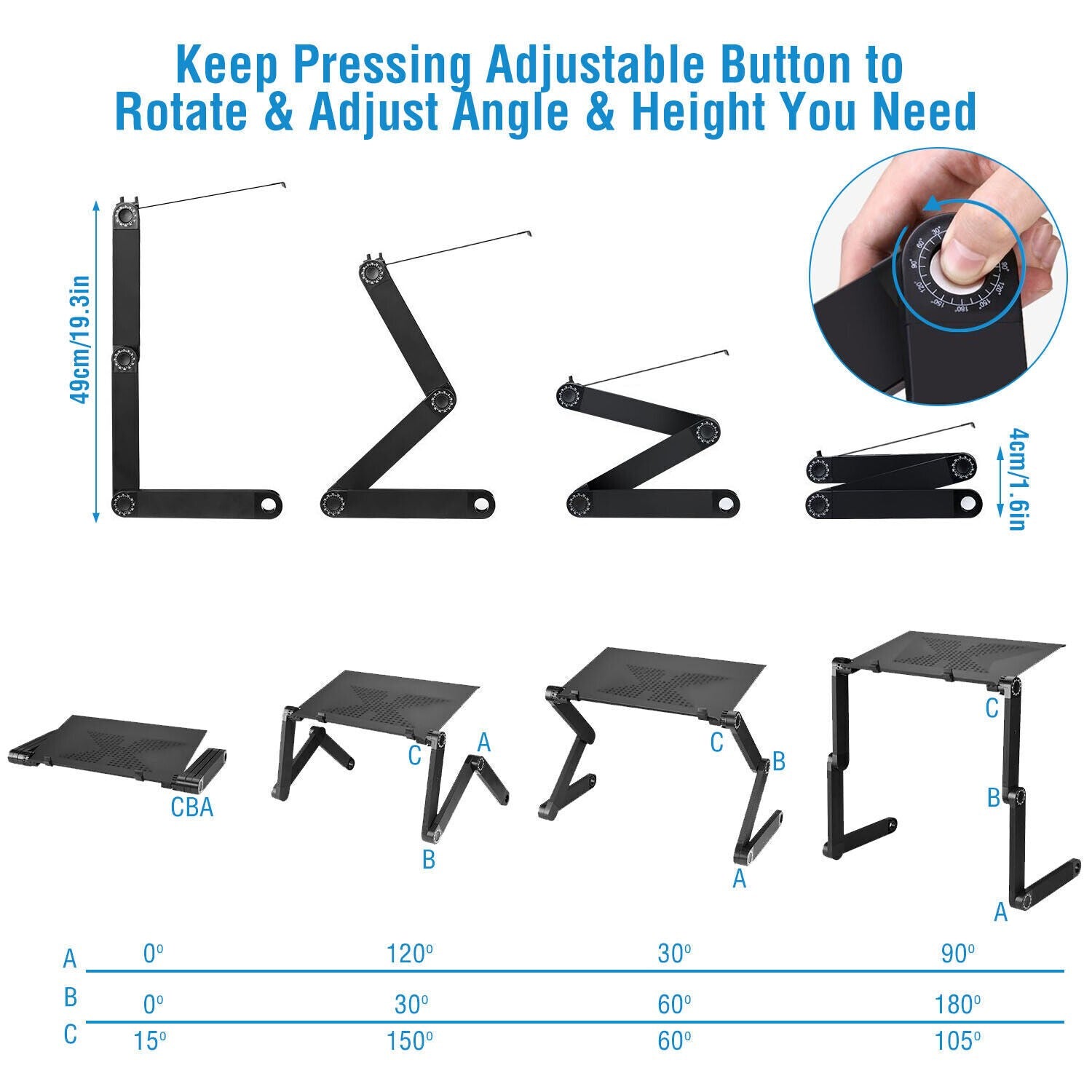 360° Adjustable Folding Laptop Notebook Desk + Cooling Fan Table Stand Bed Tray