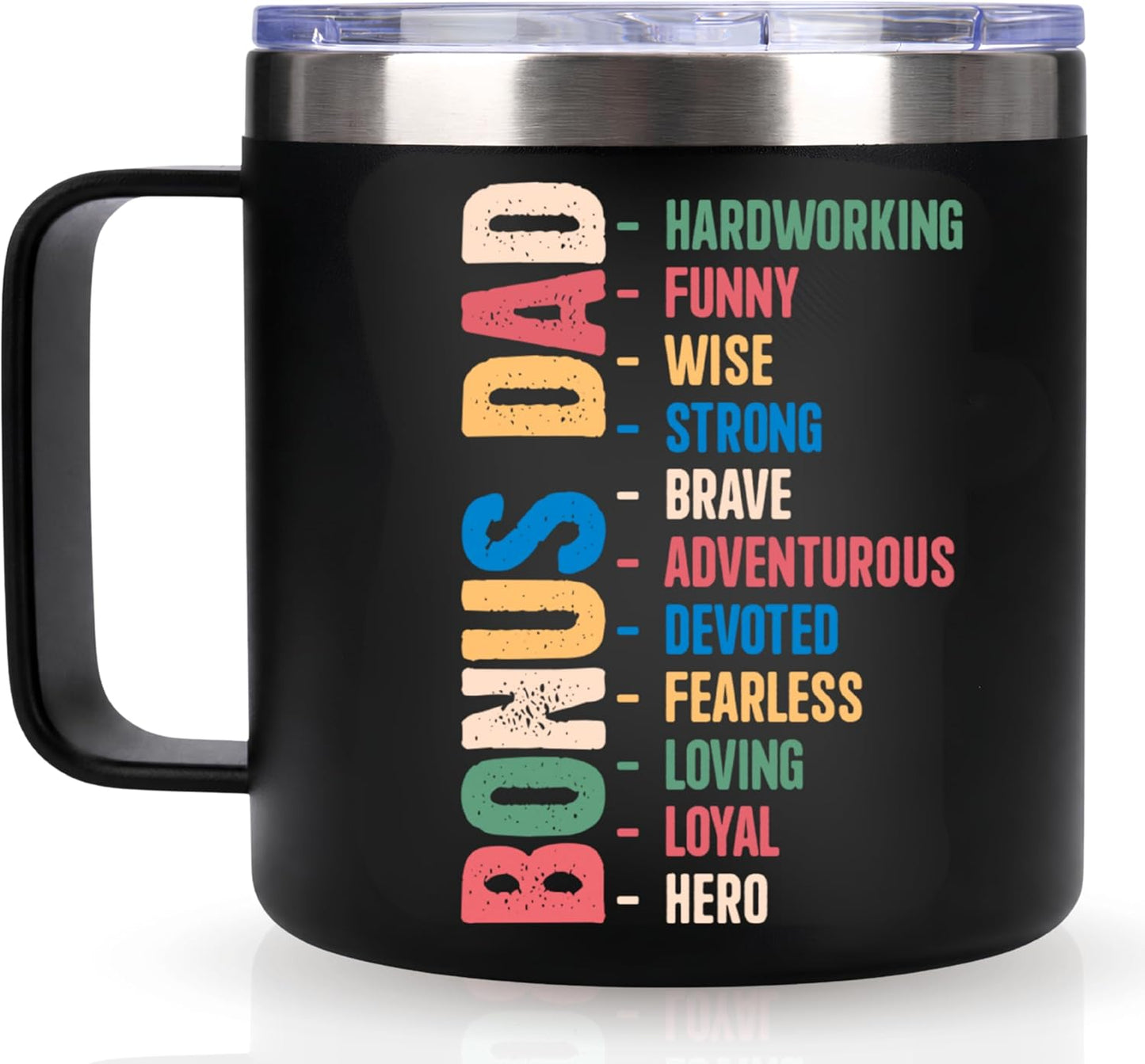 Bonus Dad Fathers Day Gift, Bonus Dad Gifts, Fathers Day Gift for Stepdad from Daughter, Son, Wife, 14 Oz Stainless Steel Mug, Best Step Dads Giftss, Stepped up Dads Gifts for Father'S Day, Birthday