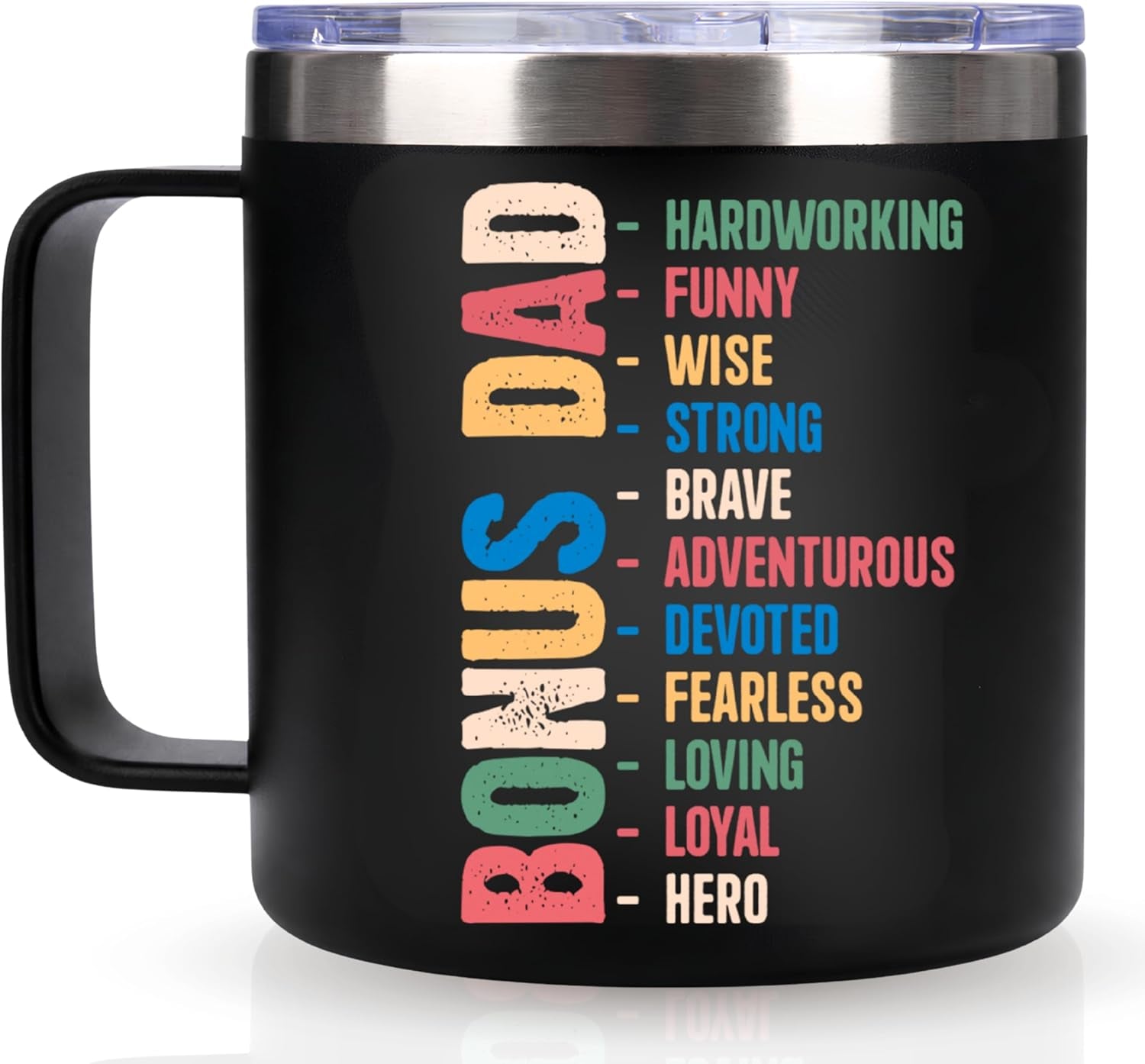 Bonus Dad Fathers Day Gift, Bonus Dad Gifts, Fathers Day Gift for Stepdad from Daughter, Son, Wife, 14 Oz Stainless Steel Mug, Best Step Dads Giftss, Stepped up Dads Gifts for Father'S Day, Birthday