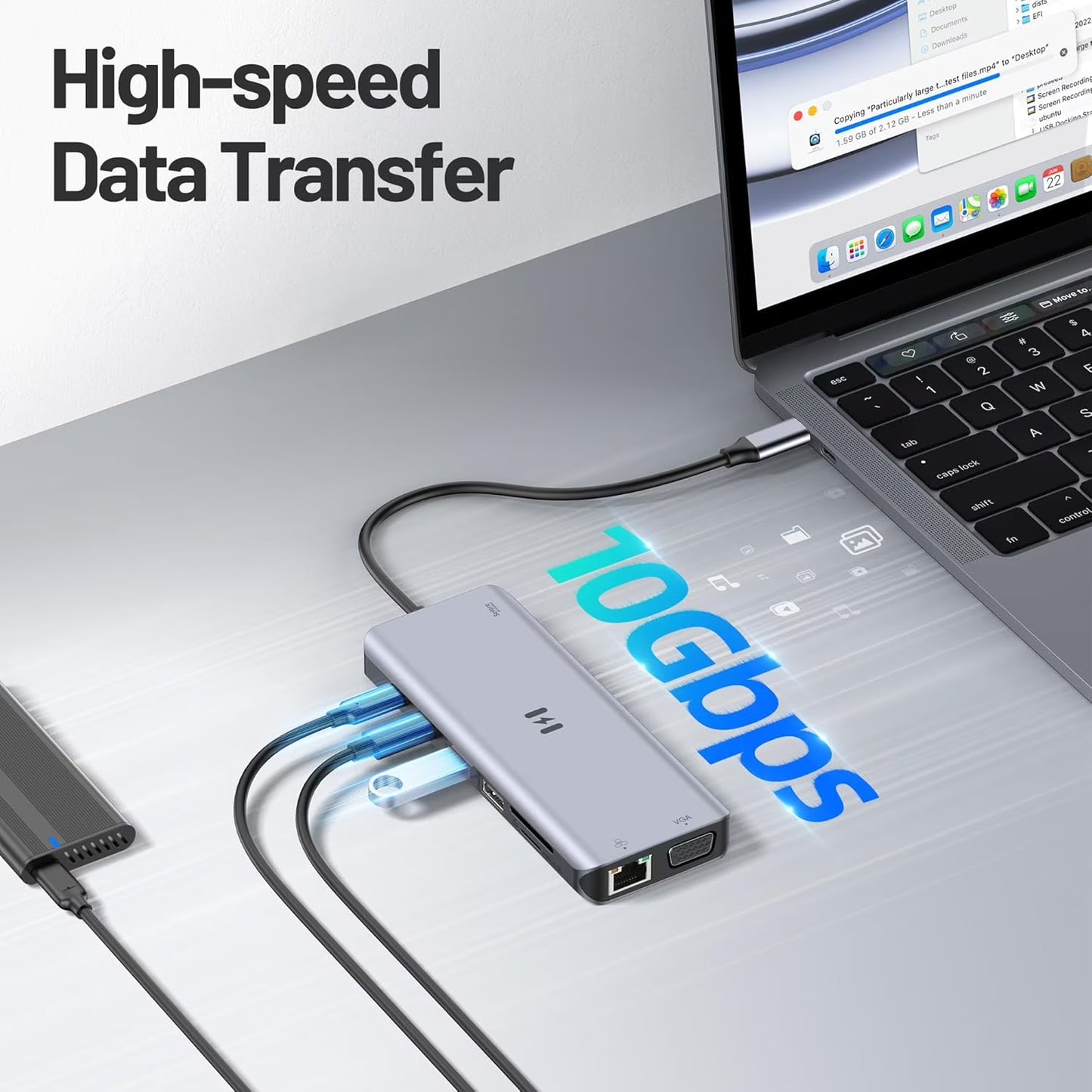 USB-C Triple Display Docking Station, 15-In-1 Laptop Hub with Dual HDMI, 8K DP, VGA, 10Gbps Data Transfer, PD Charging, Compatible with Windows/Mac