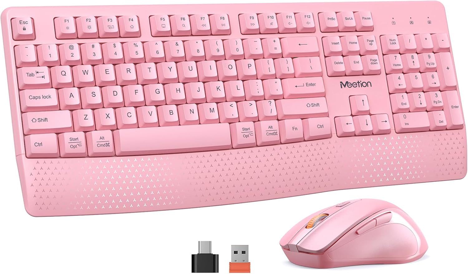 Wireless Keyboard and Mouse, Full-Sized Cordless Keyboard with Wrist Rest, 3 DPI Adjustable Mouse, Keyboard and Mouse Set with 2.4Ghz USB Receiver, for Pc/Computer/Laptop/Windows/Mac, Pink