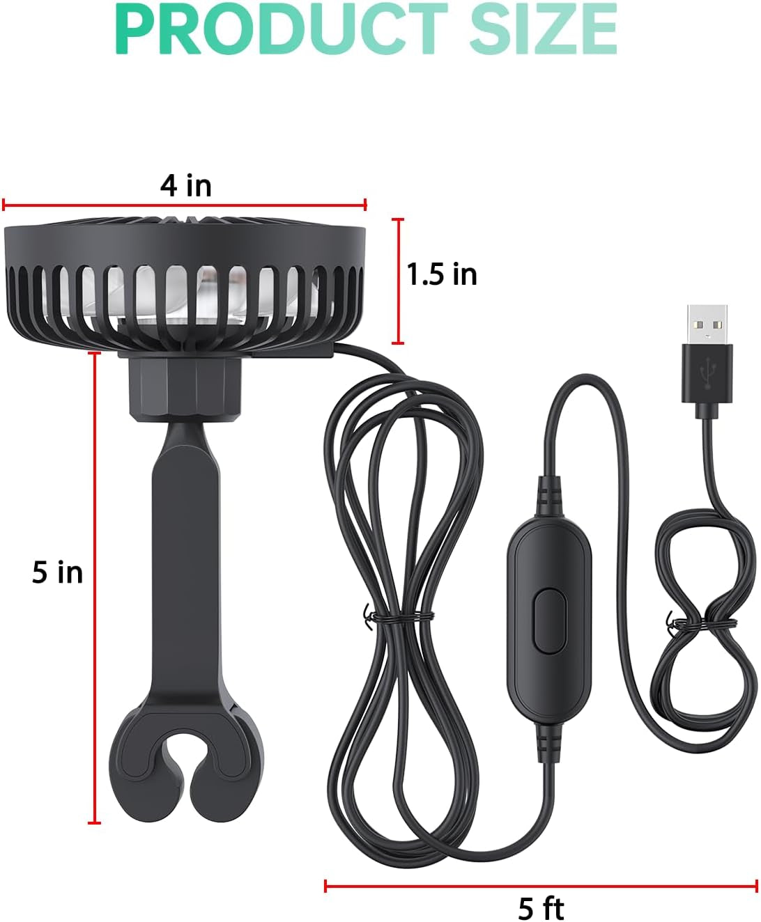 Car Fan for Rear Seat USB Powered Powerful 3 Speed 5V Fan with Adjustable Clip for Vehicles SUV RV