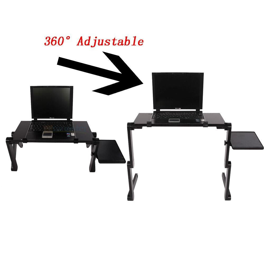 360° Adjustable Folding Laptop Notebook Desk + Cooling Fan Table Stand Bed Tray
