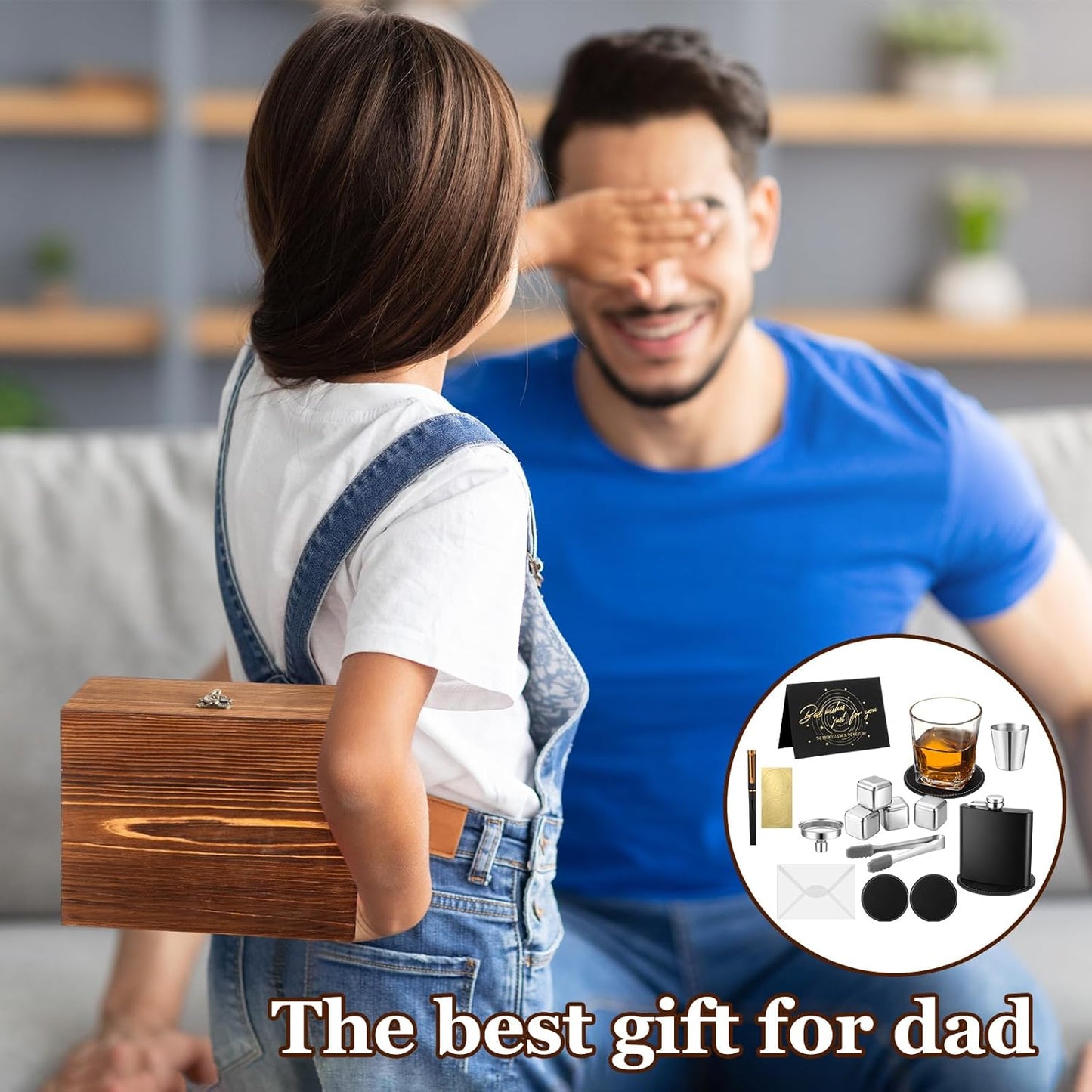 Gifts for Men Dad,12 Pcs Whiskey Gifts Set with Whiskey Glasses Stainless Steel Stones Flask Coaster Pen Card for Father'S Day Birthday Retirement Gift for Husband Drinking Lover(Classic)