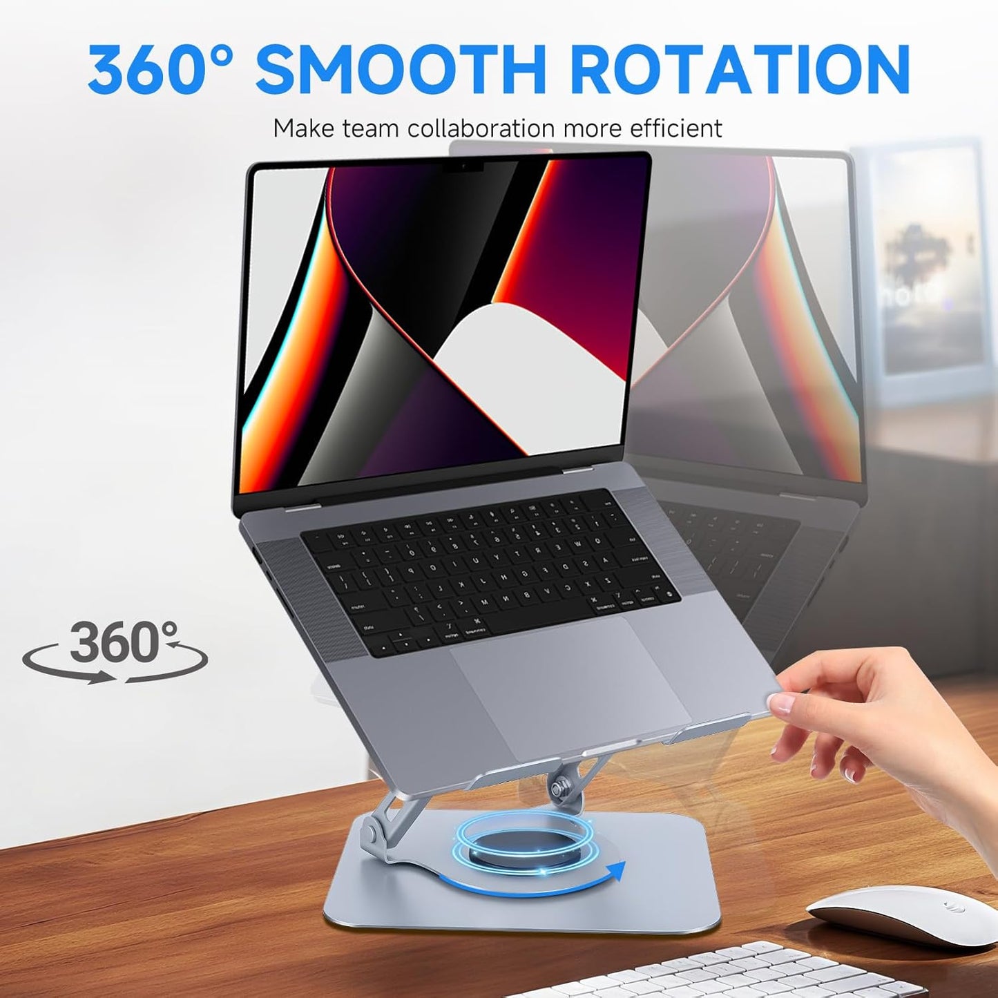 Ergonomic Laptop Stand for Desk, 360° Rotating Aluminum Laptop Riser, Adjustable Notebook Holder for Macbook Air/Pro, Dell, HP, Lenovo (10–15.6", Silver) – Not for Gaming Laptops