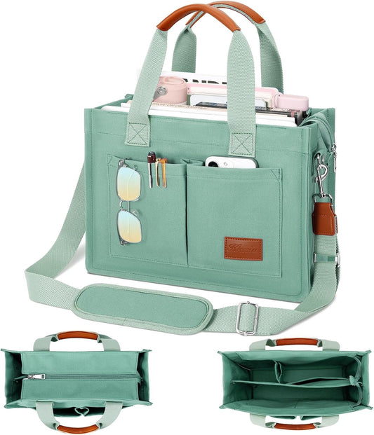 KKXIU Large Canvas Tote Bag for Women with Zipper and Compartments Crossbody Work Bible Messenger Purse Bag with Pockets