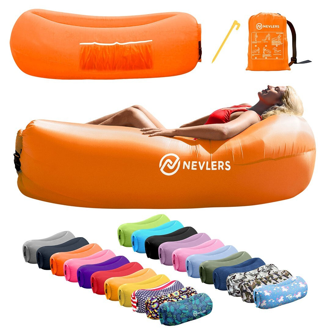 Nevlers Inflatable Air Lounger Sofa Chair Bed with Carry Bag and Pockets Waterproof 210T Polyester Outdoor Travel Use