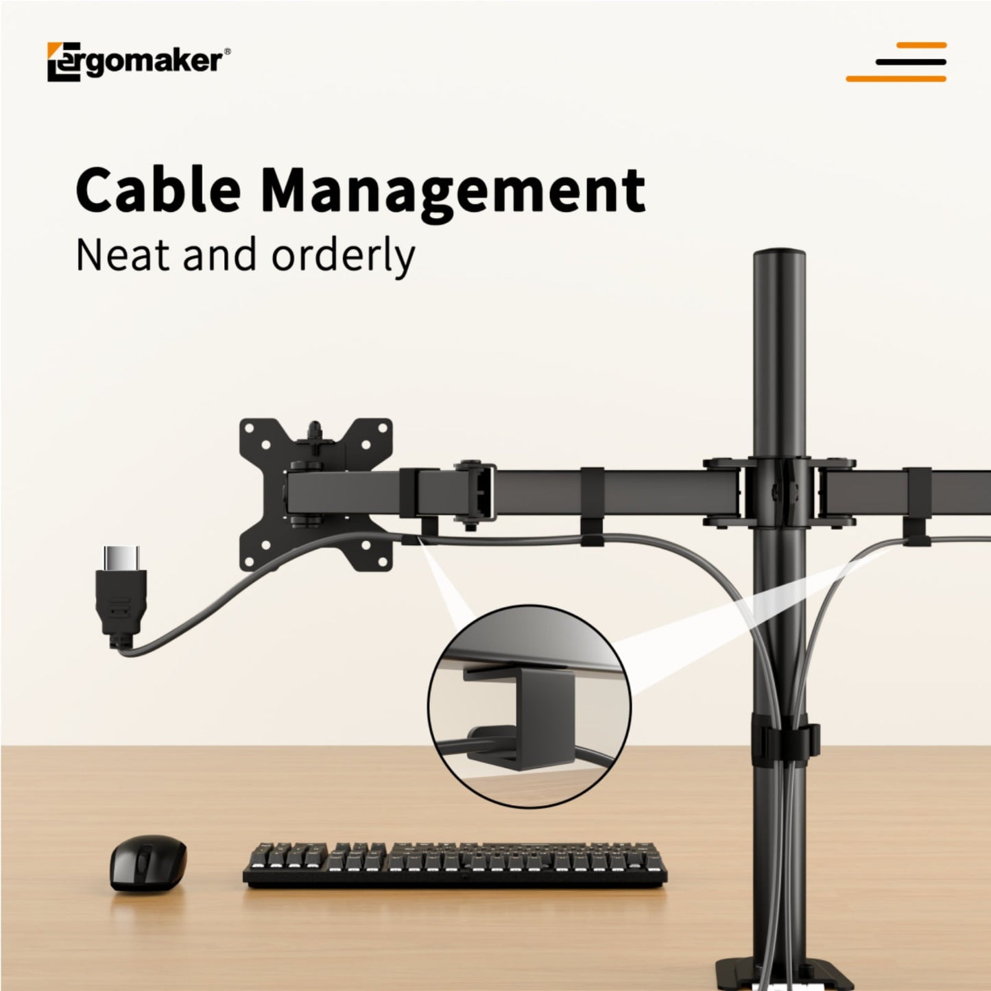 Dual Monitor Desk Mount with Adjustable Height and Full-Motion Arms, 13–27 in, Black, Metal