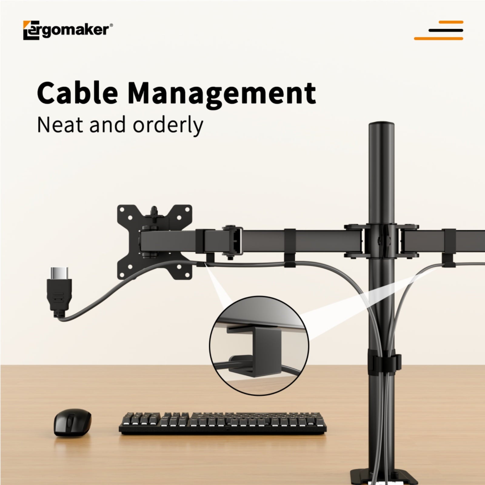 Dual Monitor Desk Mount with Adjustable Height and Full-Motion Arms, 13–27 in, Black, Metal